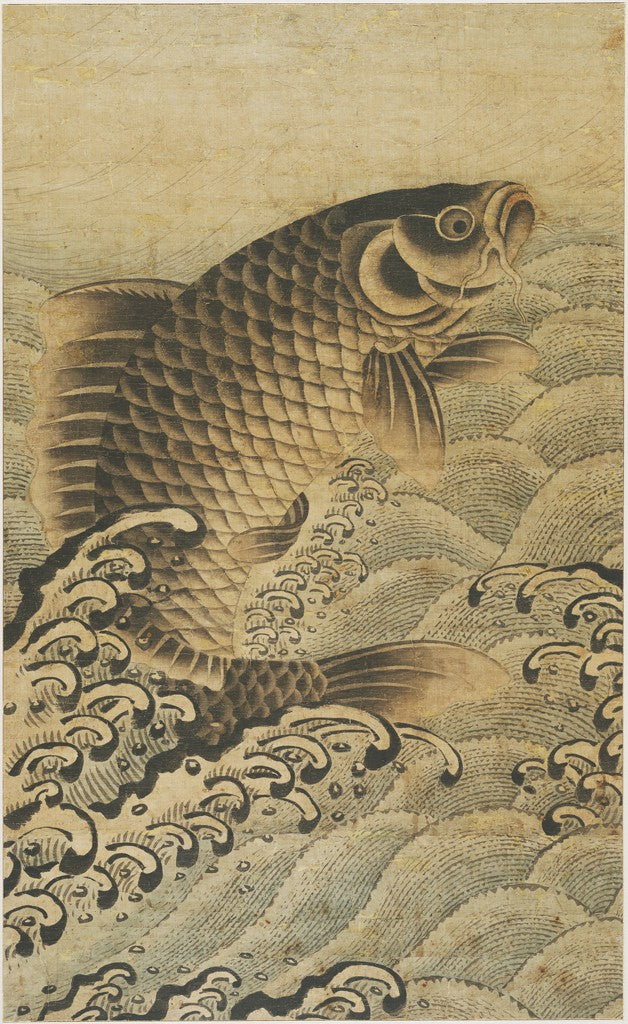 Carp Leaping above White-Capped Waves
