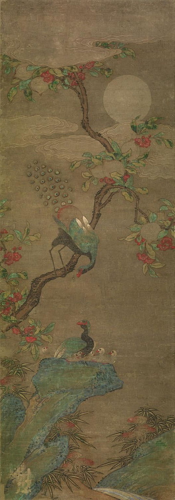 Peacocks in Peach Tree under Moonlight – Korean Folk Art
