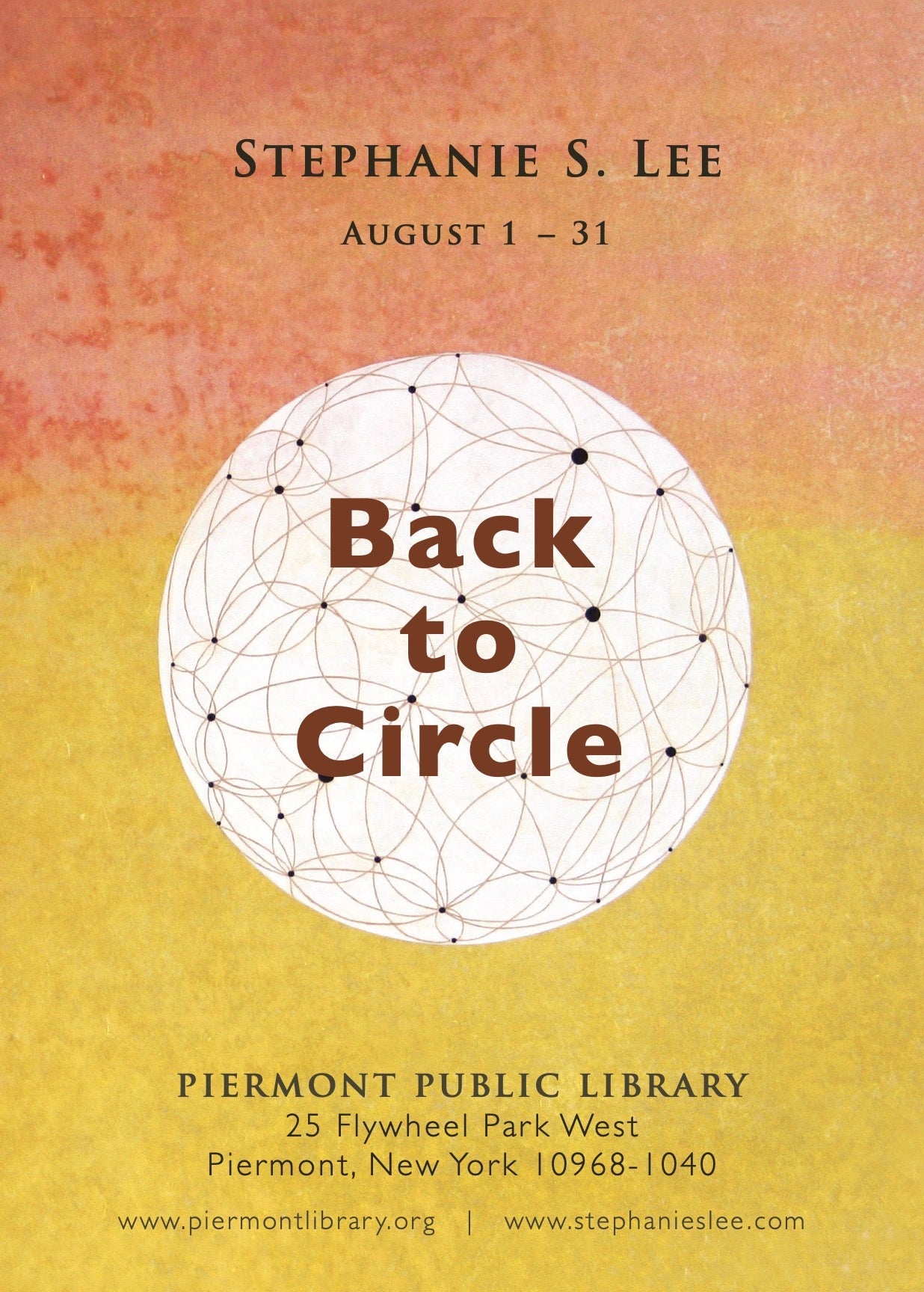 [Aug 1 - Aug 31, 2016]  Back to Circle | STEPHANIE S. LEE’S SOLO EXHIBITION AT PIERMONT PUBLIC LIBRARY